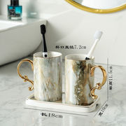 欧式陶瓷卫浴五件套洗漱套装大理石纹卫生间，浴室用品刷牙杯漱口杯