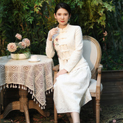 2023中国风棉质秋季精致刺绣，女百花蕾丝优雅气质淑女白色套装