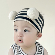 婴儿护头囟门帽子夏季韩系条纹，纯棉发带可爱新生，男女宝宝遮脑门帽