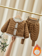女童冬季套装2023小童棉服简约加厚夹棉秋冬洋气女宝宝两件套