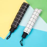 三折方格折叠遮阳伞晴雨伞 黑胶条纹防晒防紫外线太阳伞