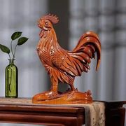 红花梨木雕鸡摆件根雕，大公鸡十二生肖实木质，雕刻家居装饰品工艺品