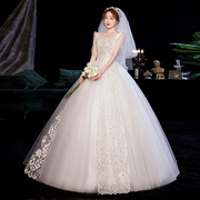 春季新娘结婚双肩齐地婚纱，礼服时尚简约韩版绑带婚纱显瘦