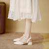 珍珠包头凉鞋女2024年夏季法式粗跟女鞋一字式扣带仙女风凉鞋