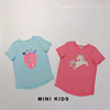 欧美原单 女童4-12岁夏季纯棉亮片草莓+贴布独角兽卡通短袖T恤