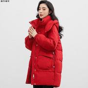 红色棉衣女2024棉袄冬季加厚中长款收腰显瘦羽绒棉服外套