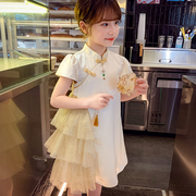 女童旗袍裙夏装2024洋气儿童中国风汉服连衣裙，女孩网纱公主裙