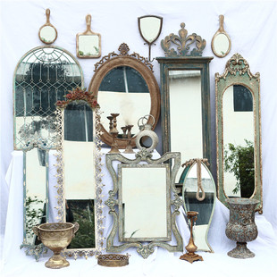 欧式复古家居装饰品仿古做旧铁艺木质镜子壁挂化妆镜全身镜梳妆镜