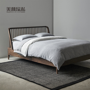 北欧黑胡桃木床简约现代实木床，日式橡木床原木床1.8米双人床婚床