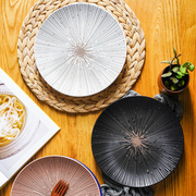 日式条纹陶瓷餐盘盘子，创意网红盘子艺术西餐盘，家用菜盘浅盘沙拉