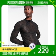 香港直邮潮奢 ASOS 男士t-shirt 设计紧身长袖蕾丝高领带(黑色)