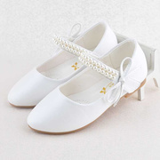 学生鞋银白色皮鞋儿童表演出礼服鞋女孩平跟公主晚会舞台走秀单鞋