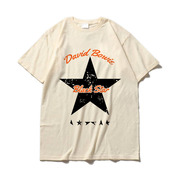 david bowie glam rock大卫鲍伊经典摇滚手绘卡其色灰色宽松T恤