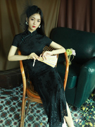 黑色旗袍2021年复古气质中国风改良版长款高端性感连衣裙秋季