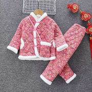 东北花棉袄女孩，夹棉加厚过年套装女童棉衣婴儿，冬装套装棉服潮