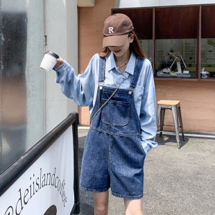 牛仔背带短裤女夏韩版宽松可爱学生减龄小个子显瘦阔腿吊带连体裤