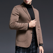 d阿尔巴卡羊毛西装男士大口袋，柔软短款双面羊绒西装领羊毛外套