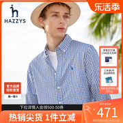 哈吉斯hazzys秋季男士长袖衬衫韩版时尚宽松格子衬衣男潮