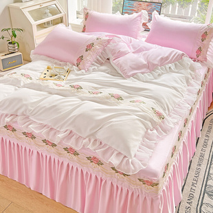 韩版蕾丝花边床裙单件粉色女士裙式床单四件套下摆遮丑防滑床罩