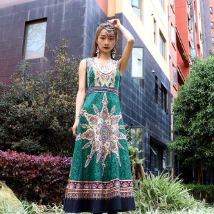 印度手工重工长裙尼泊尔绣珠泰国钉珠大摆无袖，修身显瘦摩洛哥版纳