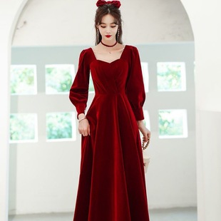 红色裙子短袖敬酒服新娘2023年秋季回门礼服，女长款气质复