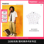 phantaci范特西奇幻岛系列，夏季潮流简约休闲印花男士白色短袖衬衫