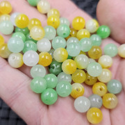 8毫米翡翠黄斐圆珠玉石散珠豆绿色白底青珠子手链项链饰品配件珠