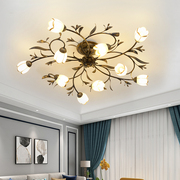 美式吸顶灯卧室法式田园复古客厅，灯简约创意，花朵led餐厅灯具