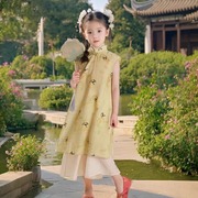 女童国风旗袍套装2024夏季中大儿童唐装无袖新中式汉服两件套