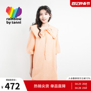 rainbow春夏甜系泡泡袖，娃娃领连衣裙女橘色裙子rl11dr918a