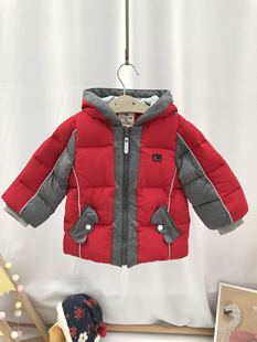 牛货 韩国童装冬男童宝宝红色帅气拼接带帽羽绒服 羽绒衣外套