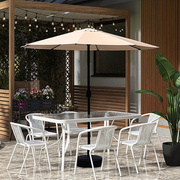 庭院白色玻璃长桌室外露天户外休闲茶桌藤椅，组合家用简约桌椅套装