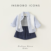 insbobo女童套装2024夏装，时尚女宝衬衫，短裙三件套洋气韩版