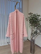 粉嫩v领长袖粉色，银豆纱重磅羊绒针织，开衫外套2023年秋冬