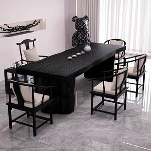 阳台茶桌碳化黑茶桌椅，组合原木实木大板，茶台客厅侘寂中古风泡茶桌