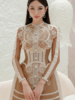 越南小众设计师款amy蕾丝连衣裙水溶蕾丝长袖收腰花苞裙摆度假裙