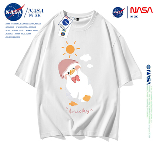 NASA联名可爱鸭夏季ins情侣装短袖2023正件夏装白色t恤卡通潮上衣