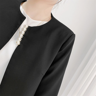 黑色小西装外套女长袖开衫披肩春秋小西服短款外套女士圆领上衣女