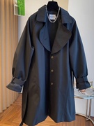 黑色翻领风衣外套女2024年春季大码韩版休闲设计感英伦风大衣