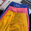 美式复古水洗纯色直筒牛仔裤，男夏天薄款多巴胺，粉色黄色情侣款长裤