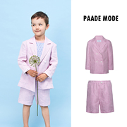 88 Paade Mode儿童纯色亚麻西装外套短裤粉色男女童