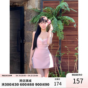 天鹅er 粉色吊带连衣裙女装2024夏季修身显瘦短裙小众裙子