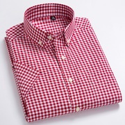 纯棉小红格子衬衫男短袖休闲韩版夏季日系男士，半袖方格纹衬衣寸潮
