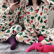韩国秋冬睡衣卡通圣诞树情侣，男女纯棉日系长袖，ins风两件套家居服