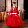 女童唐装汉服冬款儿童加绒旗袍，中国风公主，裙套装大童红色演出礼服