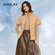 OROLAY欧绒莱23年冬季立领直身常规短袖短款棉服背心外套女士