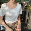 蕾丝花边短袖t恤女2024夏季韩系薄款体恤，修身白色半袖小上衣