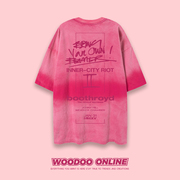 布斯罗伊德woodoo设计师品牌，美式印花字母水洗做旧男女，t恤