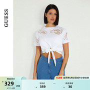 guess24年夏季女士，镂空花纹系带，收腰短袖t恤-w4gi15i3z14