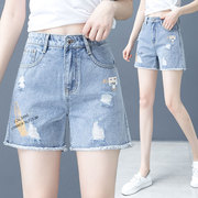 破洞牛仔短裤女夏薄款韩版女人夏天宽松高腰，显瘦牛仔裤2024年